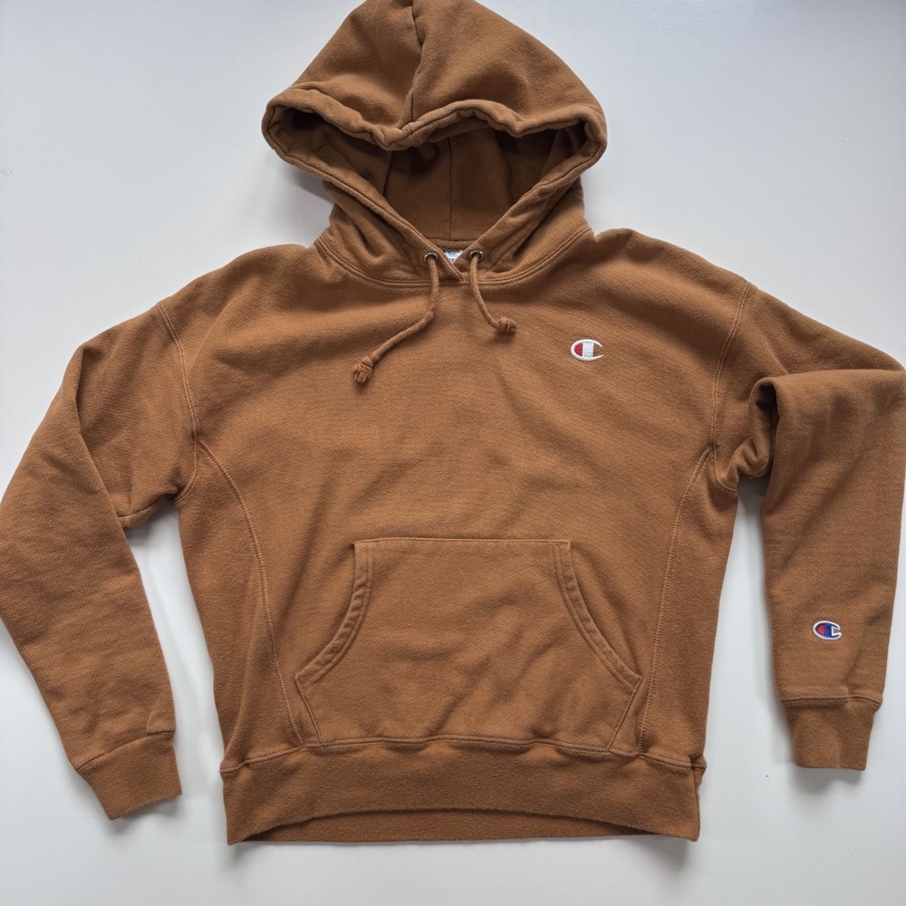 CHAMPION Reverse Weave Hoodie Sweatshirt Womens Medium Rust Orange